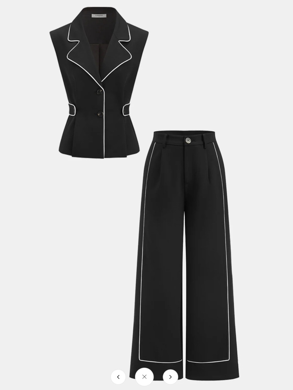 Commense Contrast Trim Blazer Vest & Pants Set - Large